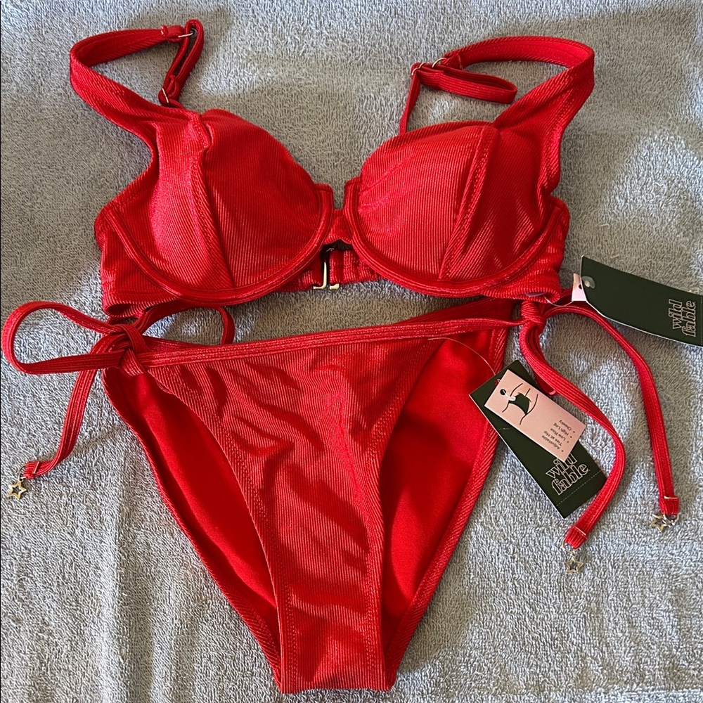 wild fable Red Ribbed Underwire Bikini Set XS 0/2